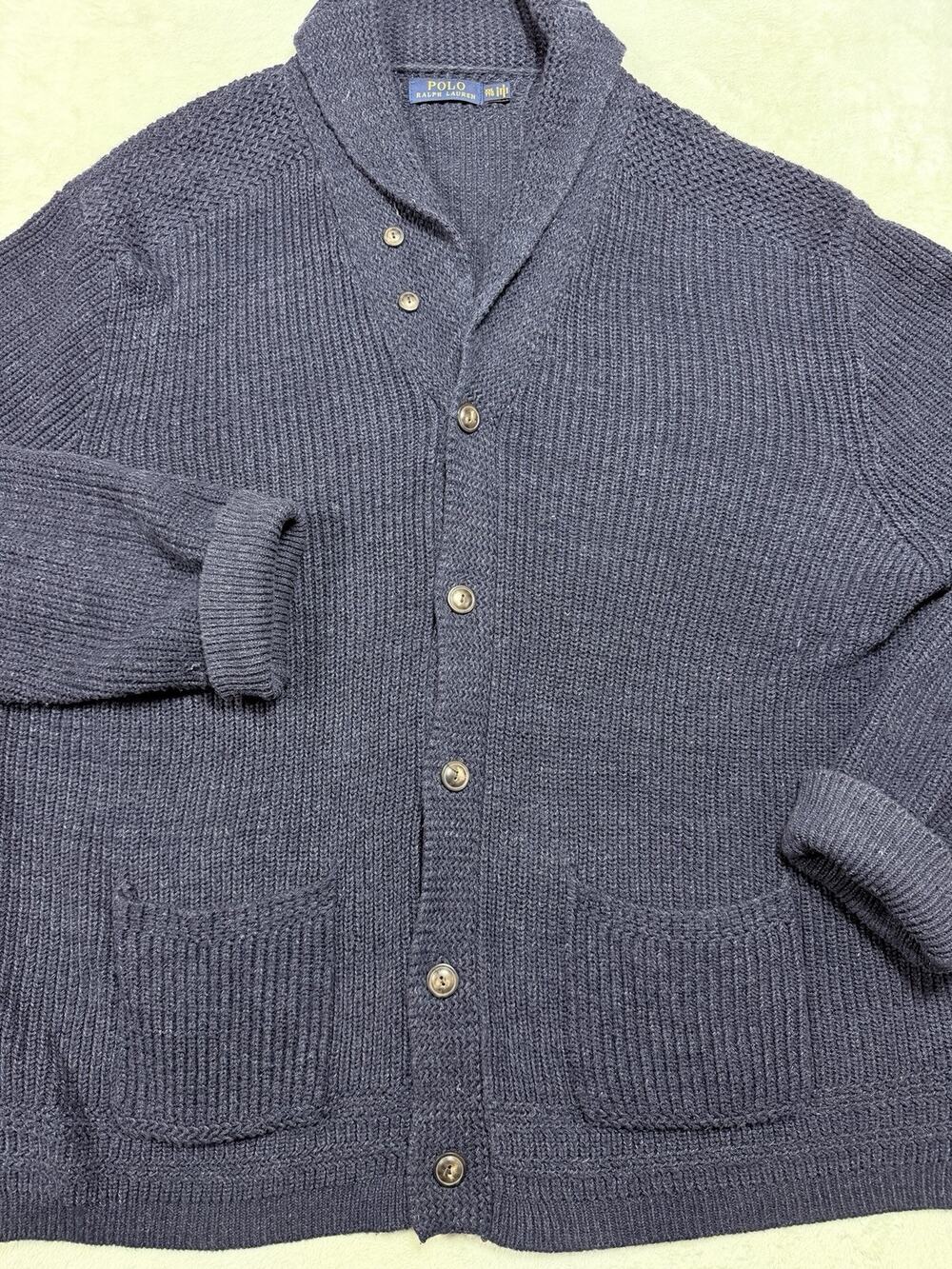 Polo Ralph Lauren Navy Blue Ribbed Shawl Cardigan Sweater Heritage Prep Sz XXL